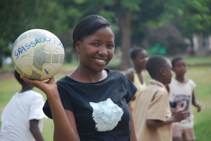 An orphan herself, Fortune helps other children learn about HIV through the Grassroots Soccer program. 