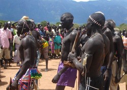 Residents of Kapoeta, Eastern Equatoria, do a traditional peace dance at a rally where the peace agreement text was distributed.