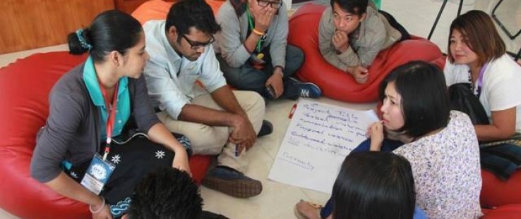 A team discusses how to address dangerous speech during the PeaceTech Exchange in Burma.