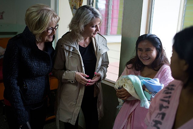 Rep. Diane Black (R-TN) and Rep. Renee Ellmers (R-NC) meet with new mothers at the Cobán Regional Hospital.