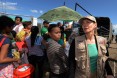 Assistant Administrator of USAID Nancy Lindborg (R) arrives at Tacloban Airport on November 18, 2013 to inspect relief efforts i