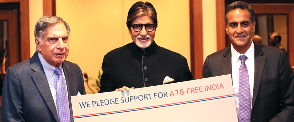 U.S. Ambassador to India Richard Verma (right) with actor Amitabh Bachchan (center) and industrialist Ratan Tata (left) 