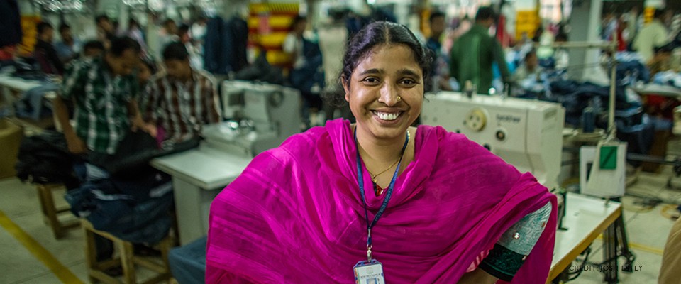 Portrait of a Bangladeshi garment worker at a factory.