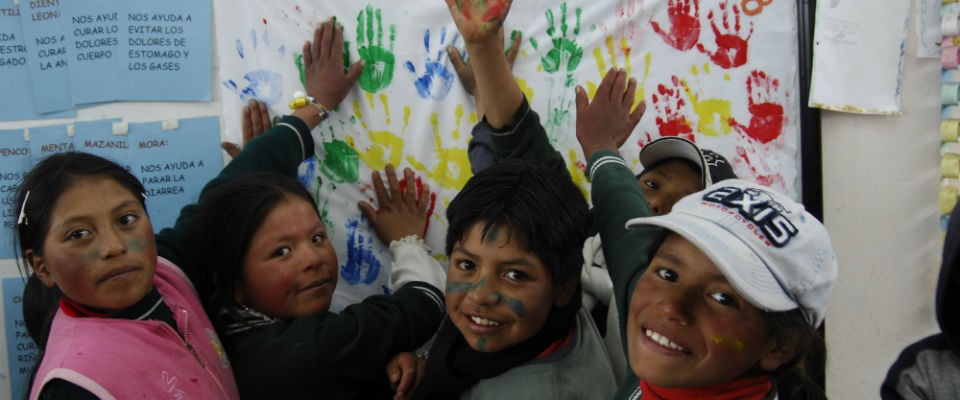 Children painting in school