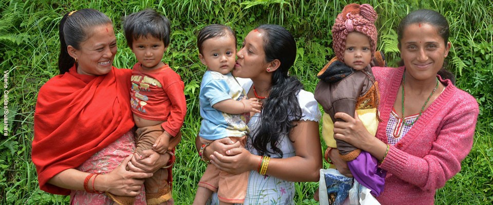 Three Nepali mothers with their children.