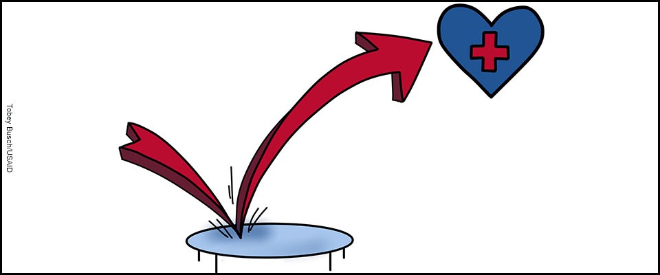 Graphic of a heart representing health bouncing off a trampoline