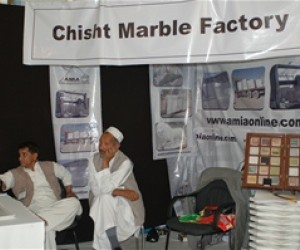 Afghan businessmen at their company booth during the 2010 marble conference.