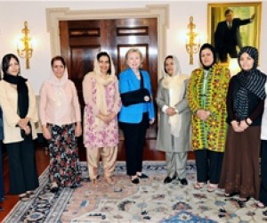 The Afghan delegation meets with Secretary of State Hillary Clinton (center) and Ambassador-at-Large for Global Women’s Issues M