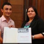 MediaCenter intern Mladen Lukic receives the Srdjan Aleksic award for his reporting on LGBT rights in Bosnia and Herzegovina.