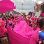 Members of Santamaría Fundación march in the “Ola Fuchsia” (“Pink Wave”) to fight for the creation of a Gender Identity Law.
