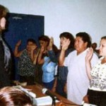 A Managua judge swears in a jury for a public, oral trial. 
