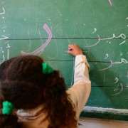 A girl puts her knowledge to the test during an in-class exercise