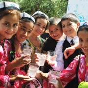 School children in Khatlon enjoy their first taste of drinking water outside their school.