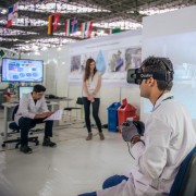 Student tests out the new Aquatronics virtual reality training equipment