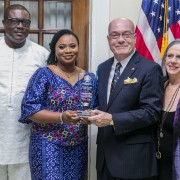 Amb Jackson and his wife Babs, with Mrs Charlotte Osei and her husband