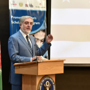 H.E. Chief Executive Dr. Abdullah Abdullah delivers his remarks on the importance of implementing Promote scholarship program