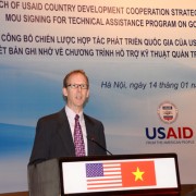 USAID Vietnam Mission Director Joakim Parker speaks at the launch ceremony.