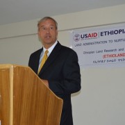 USAID Ethiopia Acting Mission Director Gary Linden at the launch of ETHIOLANDNET, a new network forum.