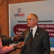 U.S. Chargé d'Affaires Andrew Haviland speaks at the USAID Electoral Violence Early Warning System launch in Abidjan