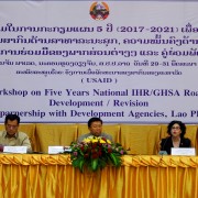 U.S. Ambassador Rena Bitter speaks during the Five-Year International Health Regulations Global Health Security Agenda (IHR/GHSA) Roadmap workshop in Vientiane.