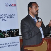 Ethiopia State Minister of Industry Dr. Mebratu Meles addresses the livestock forum in SNNP Region.