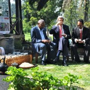 Secretary of State John Kerry drinks a cup of coffee during a traditional Ethiopian coffee ceremony.