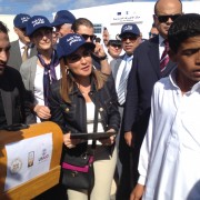 Minister of International Cooperation Dr. Sahar Nasr and USAID Mission Director Sherry F. Carlin deliver sewing machines.