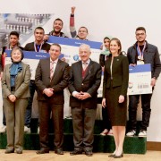 Winners of the Cairo Intel Science Fair will advance to the international competition in Los Angeles later this year. Here, they pose with Minister of Education Dr. Tarek Shawki and USAID/Egypt Mission Director Sherry F. Carlin.