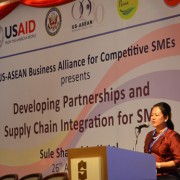 Dr. Thet Thet Khine, Vice President of Myanmar Women Entrepreneurs Association, speaks to over 250 SMEs about building a competi