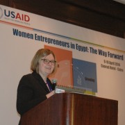 USAID/Egypt Mission Director Dr. Mary C. Ott speaks at a conference on women entrepreneurs in Egypt
