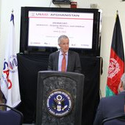 William Hammink, USAID/Afghanistan Mission Director, gives speech during the event.