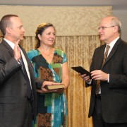 Dr. Jim Barnhart is sworn in as USAID/Albania mission director. Credit: Patricia Adams/USAID