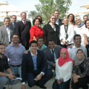 USAID/Egypt Mission Director Dr. Mary C. Ott with LEAD Scholarship Students at the 'Fekrathon' Conference at AUC