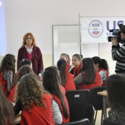 A teacher from Zekeria Rexha school in Gjakova during the filming.