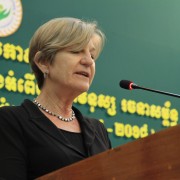 USAID Cambodia Mission Director Rebecca Black speaks at the Launch of the Cambodian National Plan of Action to Combat Traffickin