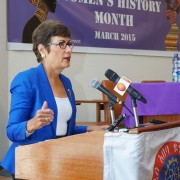 U.S. Ambassador Haslach delivers words of inspiration to female students and Addis Ababa University staff members.