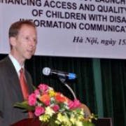 USAID Mission Director Joakim Parker speaks at the project launching workshop in Hanoi.