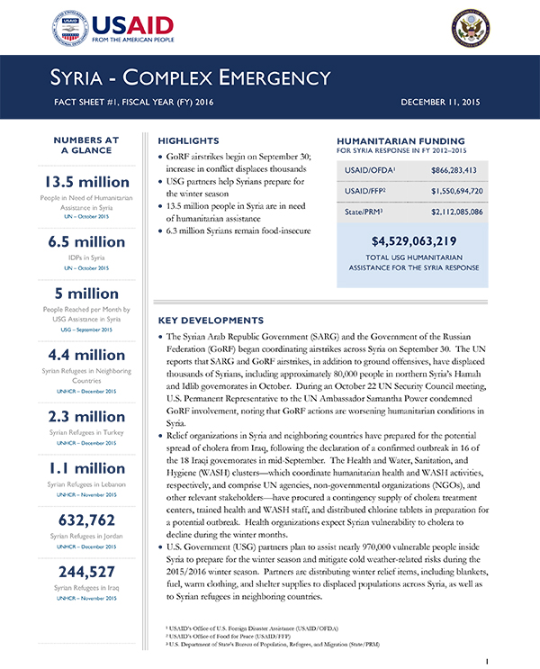 Syria Complex Emergency Fact Sheet #1 - 12-11-2015