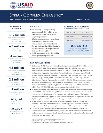 Syria Complex Emergency Fact Sheet #2 - 02-04-2016