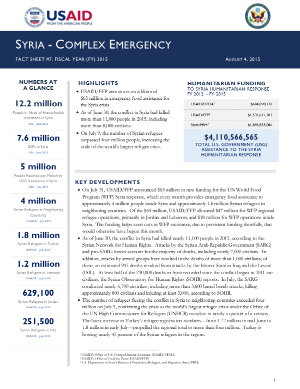 Syria Complex Emergency - Fact Sheet #8