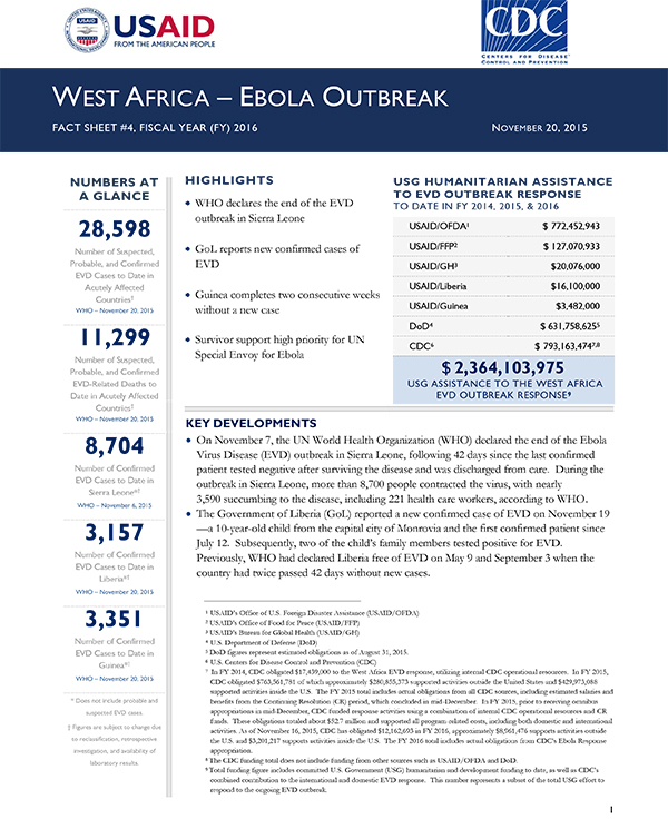 West Africa Ebola Outbreak Fact Sheet #4 - 11-20-2015