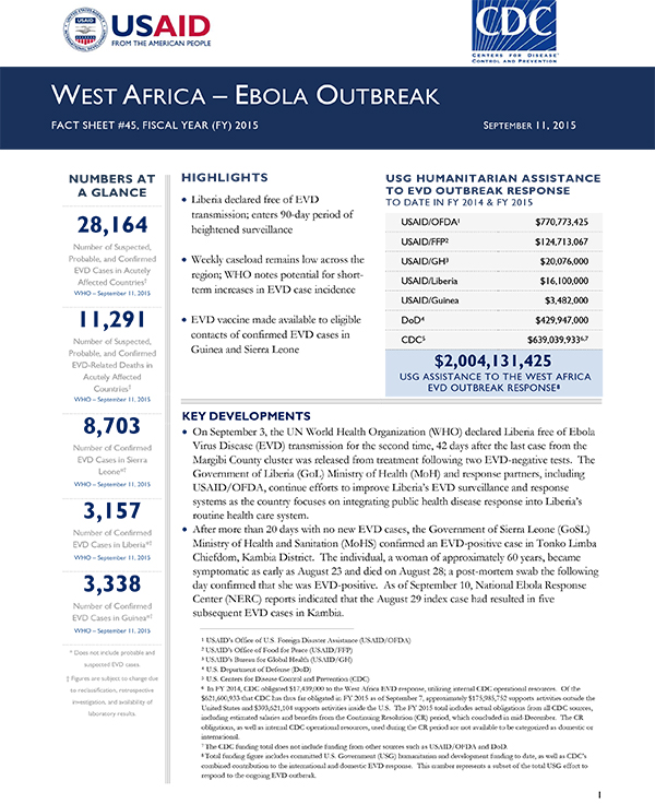 West Africa Ebola Outbreak Fact Sheet #45 - 09-11-2015