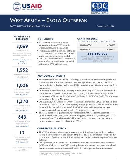 West Africa Ebola Outbreak - Fact Sheet #4 (Click to view PDF)