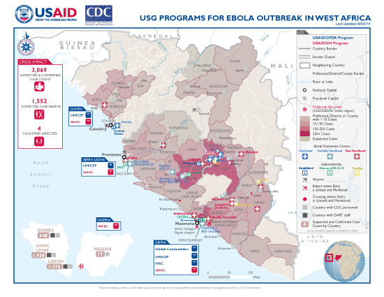 West Africa Ebola Outbreak Map - Sep. 3, 2014 