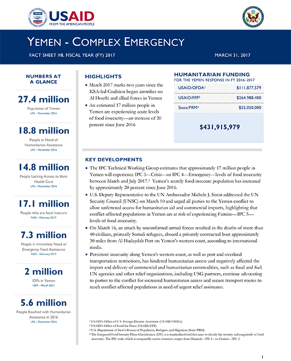 Yemen Complex Emergency Fact Sheet #8 - 03-31-2017
