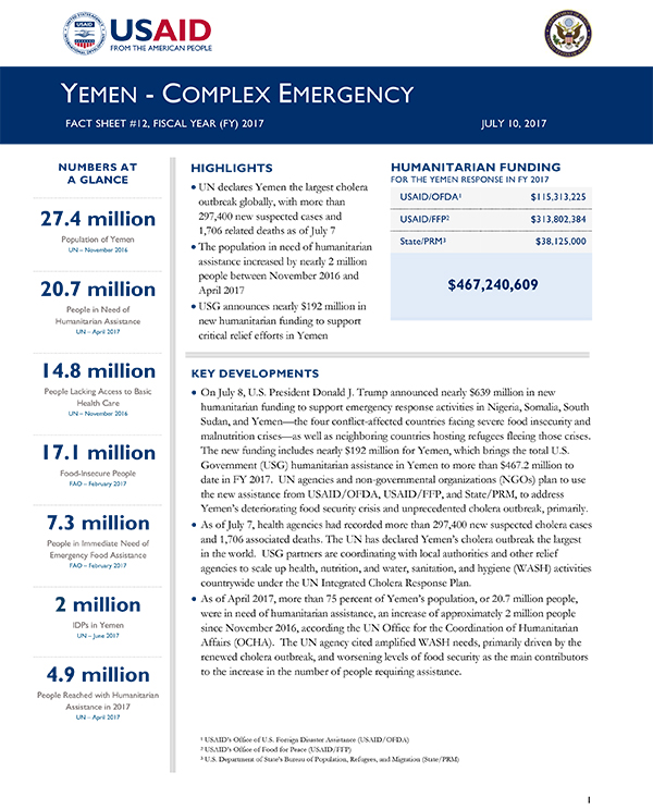 Yemen Complex Emergency Fact Sheet #12 - 07-10-2017